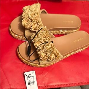 Express Women's Gold Floral Slide Sandals
